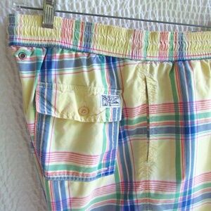 Polo Ralph Lauren Mens  M Plaid Swim Trunks Yellow Blue Vented Lined Vtg 5.5 In